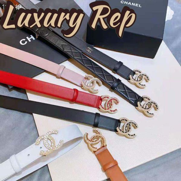 Replica Chanel Women Calfskin Gold-Tone Metal Glass Pearls & Strass Belt Black 6