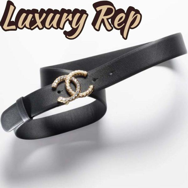 Replica Chanel Women CC Belt Calfskin Gold-Tone Metal Resin Strass Black 2