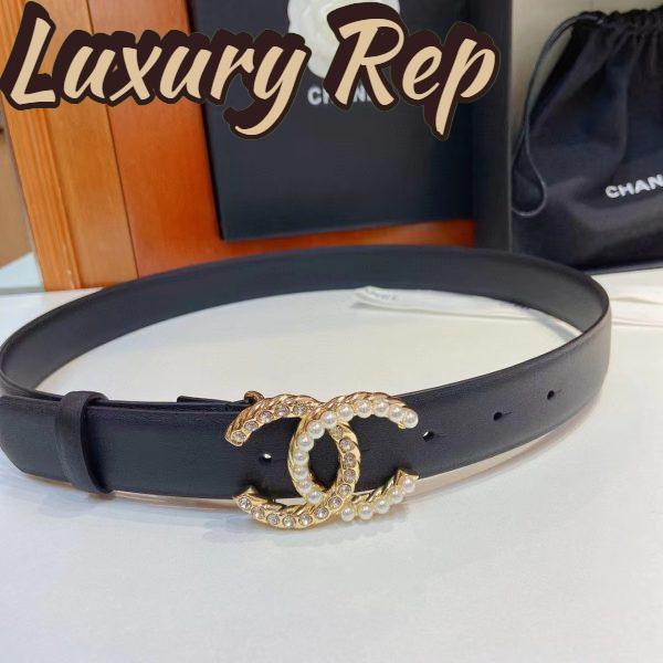 Replica Chanel Women CC Belt Calfskin Gold-Tone Metal Resin Strass Black 3