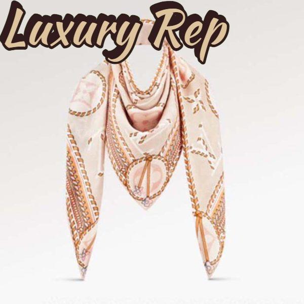 Replica Louis Vuitton LV Women Braided Monogram Printed Scarf Beige Silk Monogram Pattern
