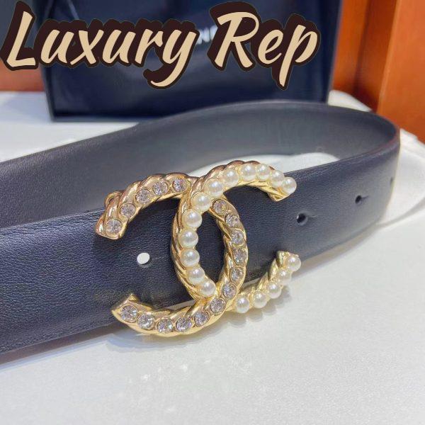Replica Chanel Women CC Belt Calfskin Gold-Tone Metal Resin Strass Black 4