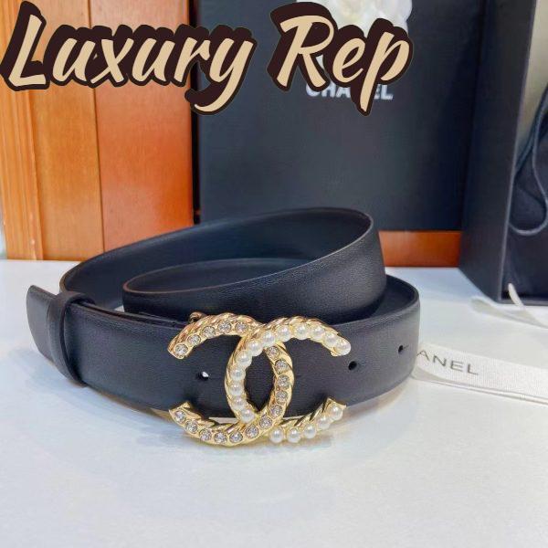 Replica Chanel Women CC Belt Calfskin Gold-Tone Metal Resin Strass Black 5
