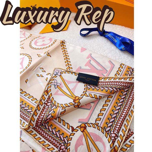 Replica Louis Vuitton LV Women Braided Monogram Printed Scarf Beige Silk Monogram Pattern 7