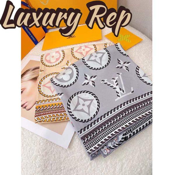 Replica Louis Vuitton LV Women Braided Monogram Printed Scarf Beige Silk Monogram Pattern 9