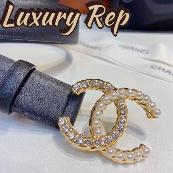 Replica Chanel Women CC Belt Calfskin Gold-Tone Metal Resin Strass Black 8