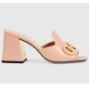 Replica Gucci Women GG Slide Sandal Horsebit Pink Leather Mid 7.6 Cm Heel