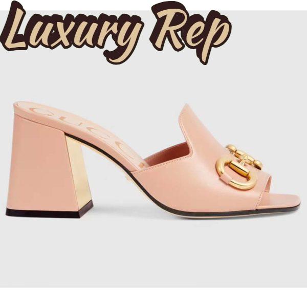 Replica Gucci Women GG Slide Sandal Horsebit Pink Leather Mid 7.6 Cm Heel 2