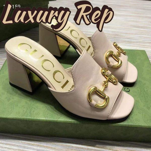 Replica Gucci Women GG Slide Sandal Horsebit Pink Leather Mid 7.6 Cm Heel 3