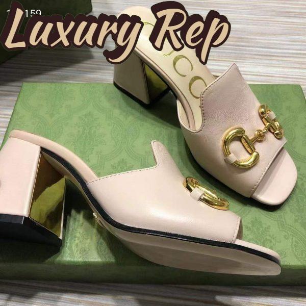 Replica Gucci Women GG Slide Sandal Horsebit Pink Leather Mid 7.6 Cm Heel 4