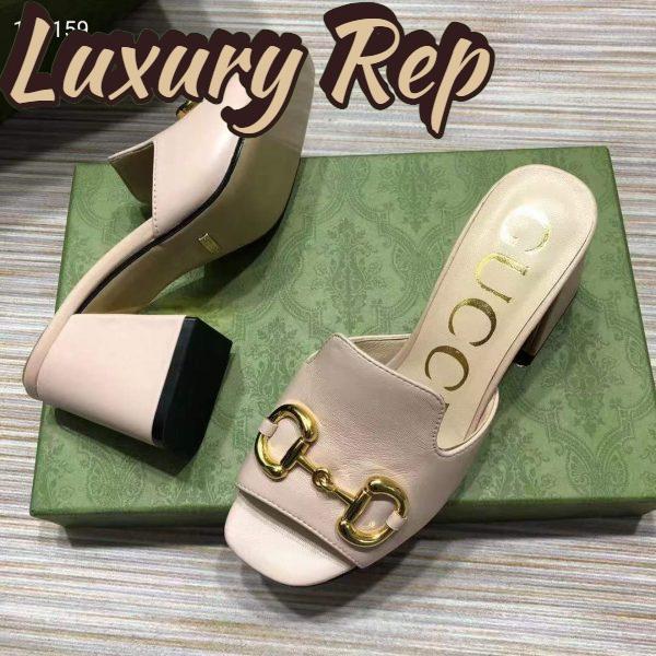 Replica Gucci Women GG Slide Sandal Horsebit Pink Leather Mid 7.6 Cm Heel 5