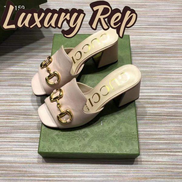Replica Gucci Women GG Slide Sandal Horsebit Pink Leather Mid 7.6 Cm Heel 6
