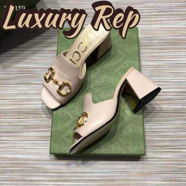Replica Gucci Women GG Slide Sandal Horsebit Pink Leather Mid 7.6 Cm Heel 8