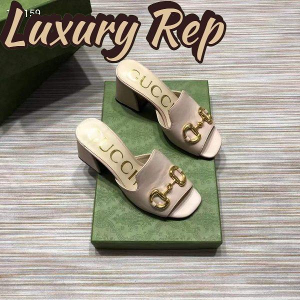 Replica Gucci Women GG Slide Sandal Horsebit Pink Leather Mid 7.6 Cm Heel 9