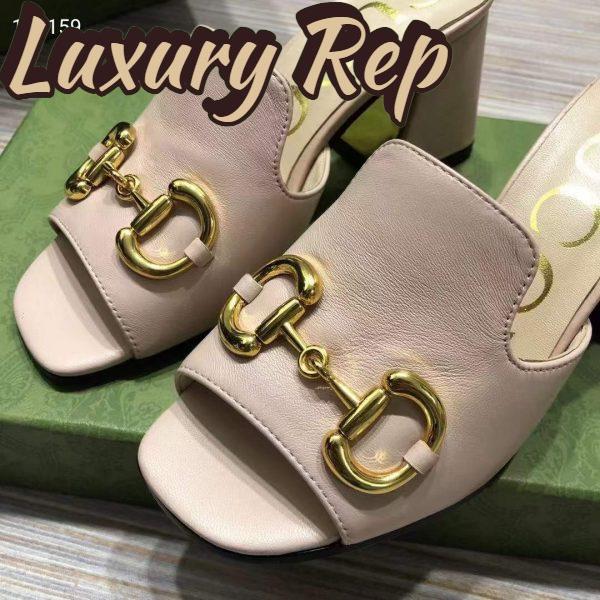 Replica Gucci Women GG Slide Sandal Horsebit Pink Leather Mid 7.6 Cm Heel 10