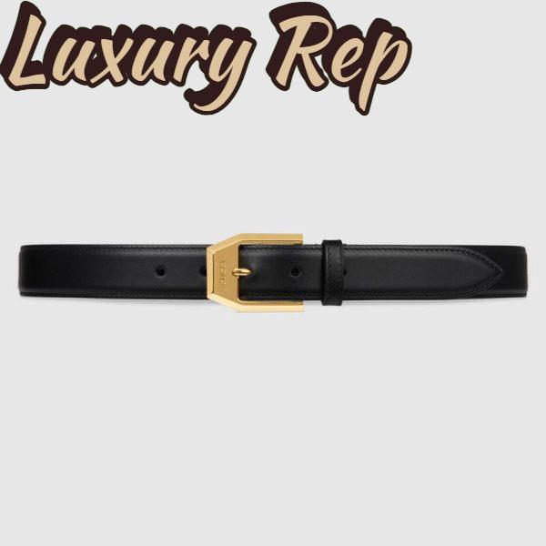 Replica Gucci GG Unisex Leather Belt with Squared Buckle 3 cm Width 2