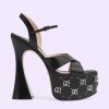 Replica Gucci Women GG Interlocking G Studs Sandal Black Leather Spool High 15 Cm Heel
