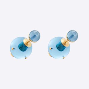Replica Dior Women Tribales Earrings Gold-Finish Metal and Light Blue Transparent Resin Pearls