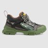 Replica Gucci Unisex Flashtrek Sneaker in Green and Black Leather 5.6 cm Heel