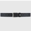 Replica Gucci GG Unisex Belt Interlockig G Black GG Supreme Canvas Leather Square Buckle