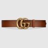 Replica Gucci Unisex Gucci Leather Belt with Double G Buckle in Cuir Color Leather