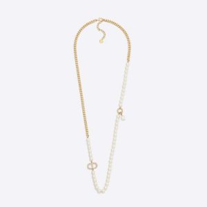 Replica Dior Women 30 Montaigne Long Necklace Gold-Finish Metal and Silver-Tone Crystals