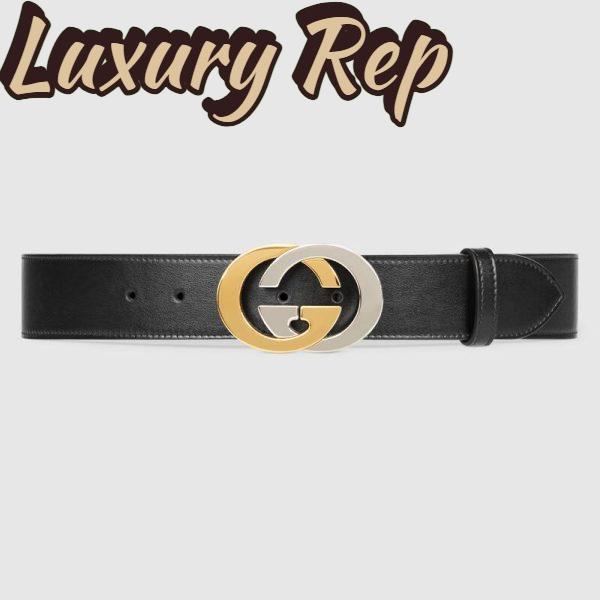 Replica Gucci Unisex Leather Belt with Interlocking G Buckle 4 cm Width Black Leather 2