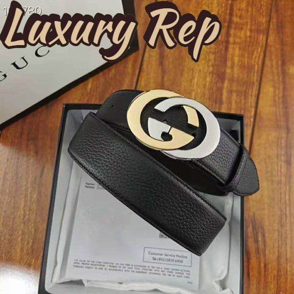Replica Gucci Unisex Leather Belt with Interlocking G Buckle 4 cm Width Black Leather 3