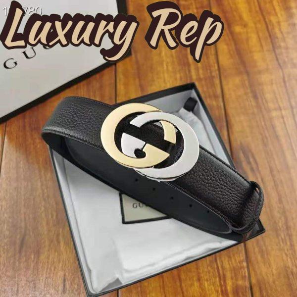 Replica Gucci Unisex Leather Belt with Interlocking G Buckle 4 cm Width Black Leather 4