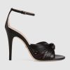 Replica Gucci Women Metallic Leather Sandal in 10.4cm Heel Height-Black