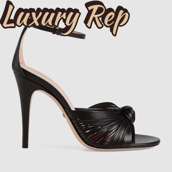 Replica Gucci Women Metallic Leather Sandal in 10.4cm Heel Height-Black