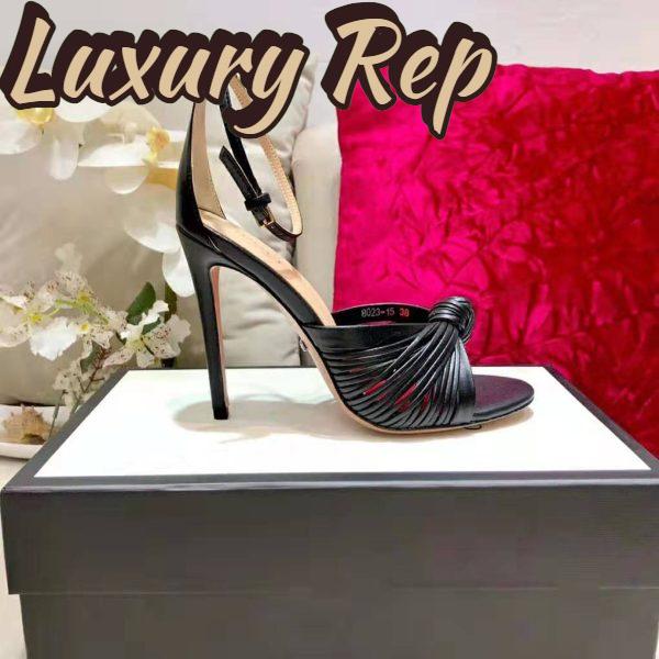 Replica Gucci Women Metallic Leather Sandal in 10.4cm Heel Height-Black 3