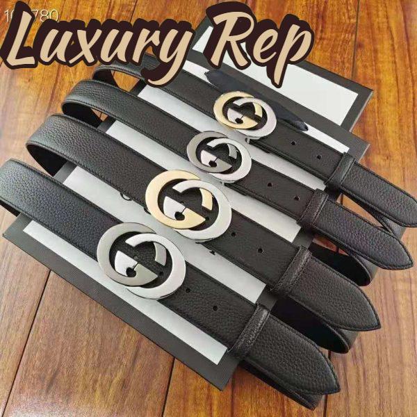 Replica Gucci Unisex Leather Belt with Interlocking G Buckle 4 cm Width Black Leather 7