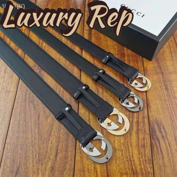 Replica Gucci Unisex Leather Belt with Interlocking G Buckle 4 cm Width Black Leather 9