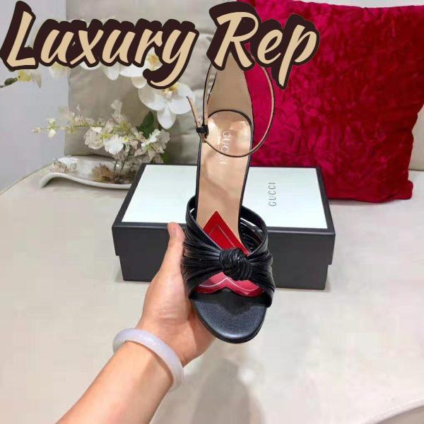Replica Gucci Women Metallic Leather Sandal in 10.4cm Heel Height-Black 9
