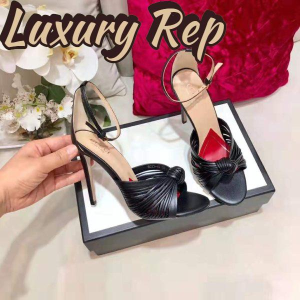 Replica Gucci Women Metallic Leather Sandal in 10.4cm Heel Height-Black 10