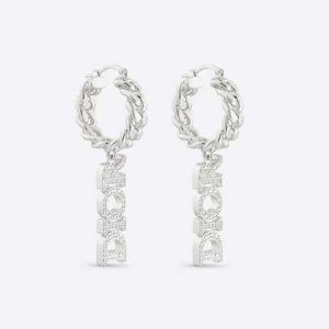 Replica Dior Women Dio(r)evolution Earrings Silver-Finish Metal and Silver-Tone Crystals 2
