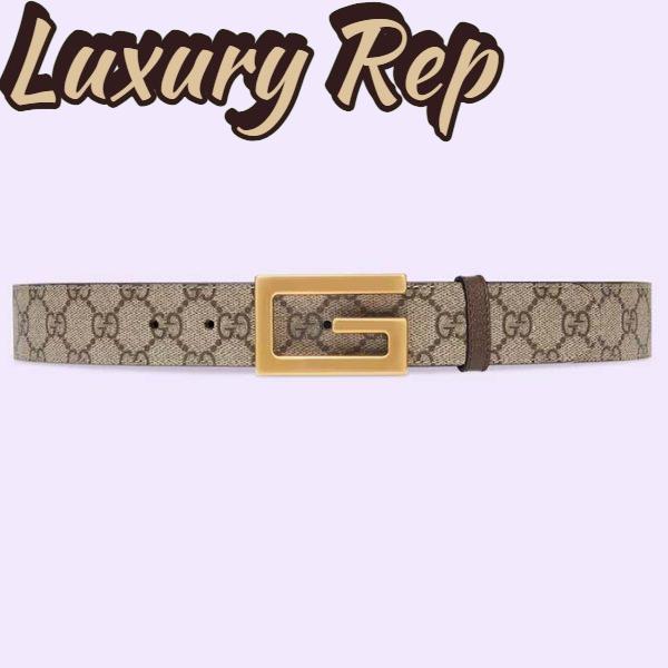 Replica Gucci Unisex Reversible Belt Square G Buckle Beige Ebony GG Supreme Canvas Reverses Brown