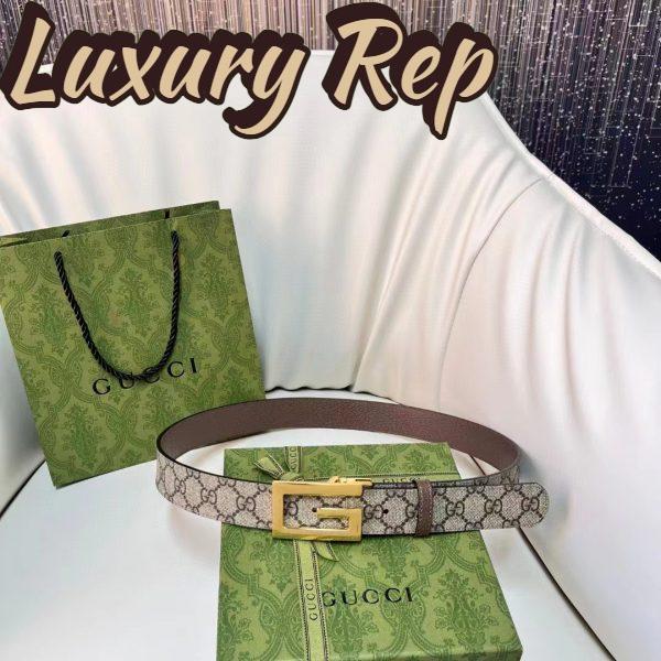 Replica Gucci Unisex Reversible Belt Square G Buckle Beige Ebony GG Supreme Canvas Reverses Brown 3
