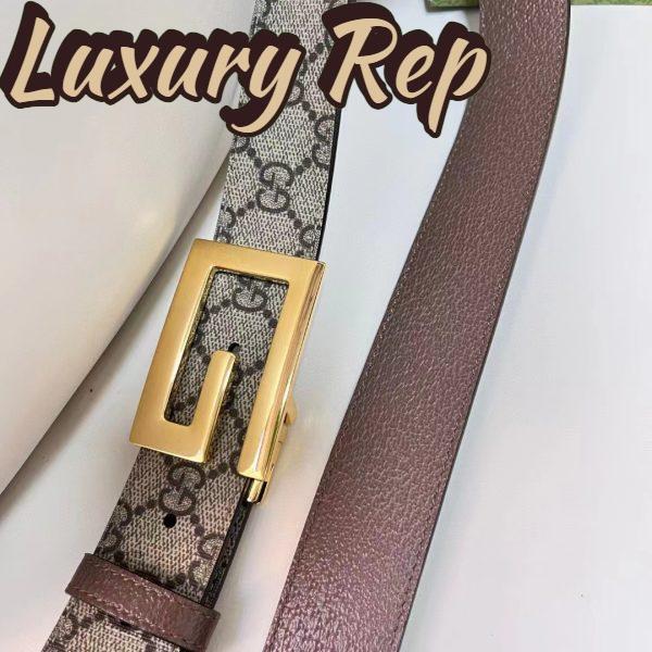 Replica Gucci Unisex Reversible Belt Square G Buckle Beige Ebony GG Supreme Canvas Reverses Brown 6