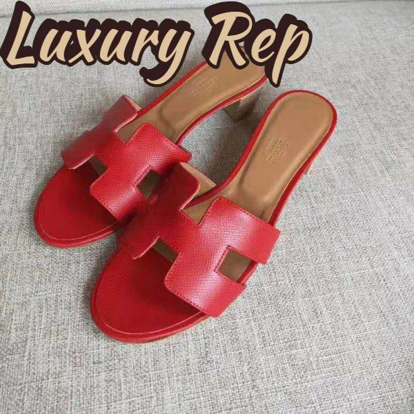 Replica Hermes Women Oasis Sandal Calfskin Iconic “H” 5.6cm Heel-Red 5