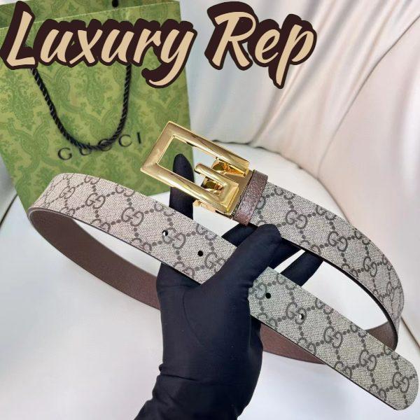 Replica Gucci Unisex Reversible Belt Square G Buckle Beige Ebony GG Supreme Canvas Reverses Brown 8