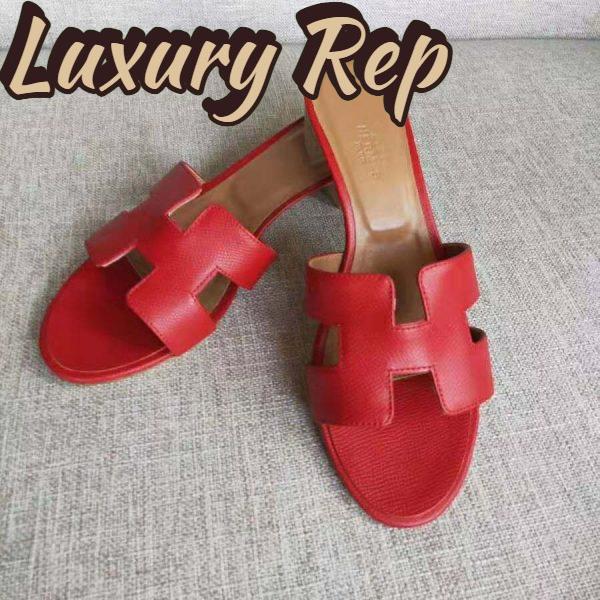 Replica Hermes Women Oasis Sandal Calfskin Iconic “H” 5.6cm Heel-Red 7
