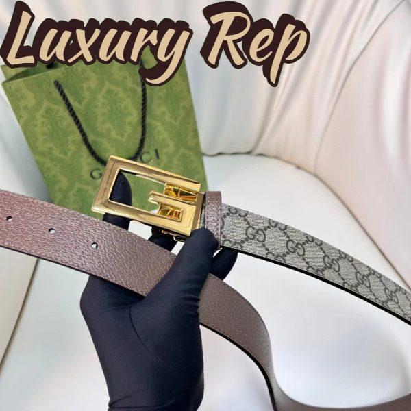 Replica Gucci Unisex Reversible Belt Square G Buckle Beige Ebony GG Supreme Canvas Reverses Brown 9