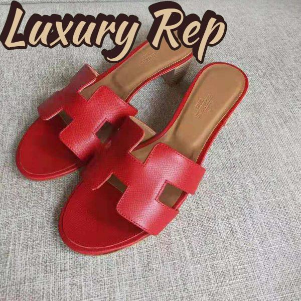 Replica Hermes Women Oasis Sandal Calfskin Iconic “H” 5.6cm Heel-Red 8