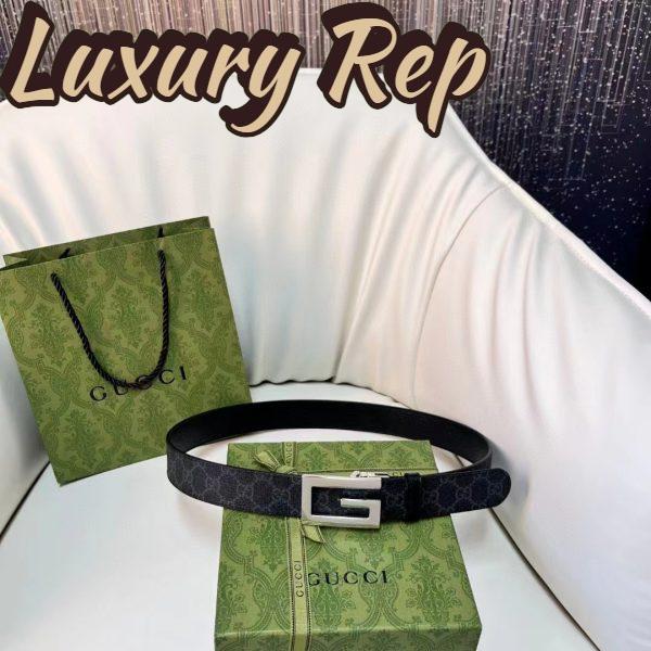 Replica Gucci Unisex Reversible Belt Square G Buckle Black GG Supreme Canvas Reverses Leather 3