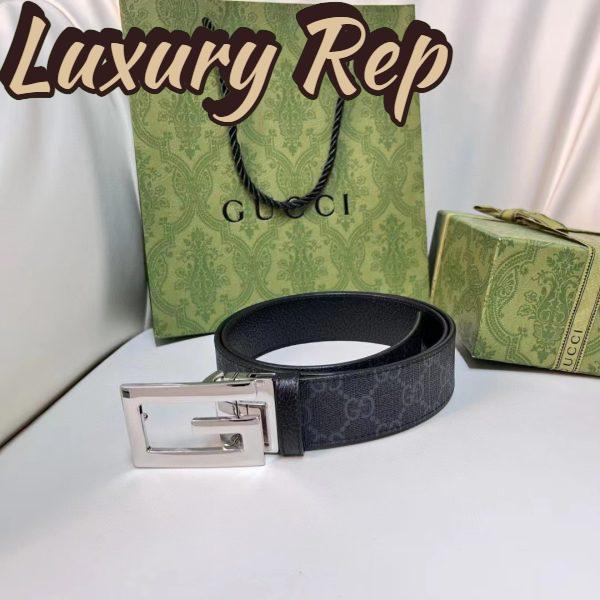 Replica Gucci Unisex Reversible Belt Square G Buckle Black GG Supreme Canvas Reverses Leather 5