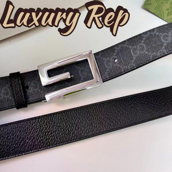 Replica Gucci Unisex Reversible Belt Square G Buckle Black GG Supreme Canvas Reverses Leather 6