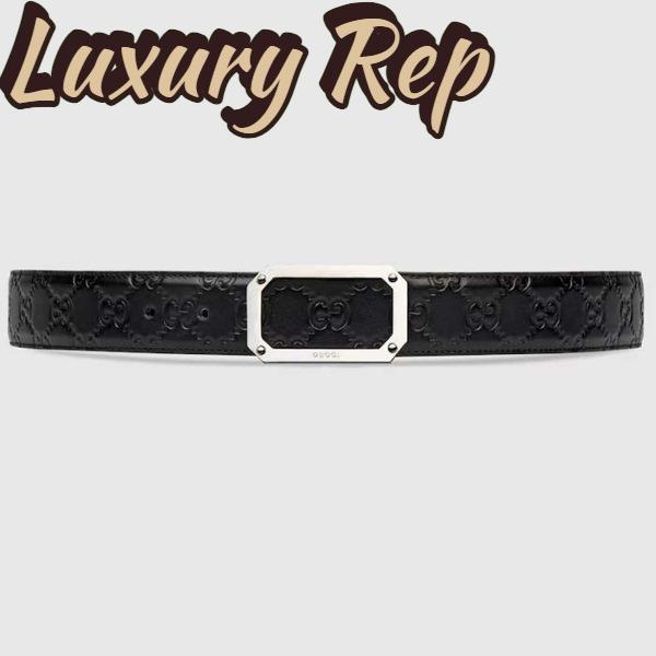 Replica Gucci Unisex Signature Leather Belt Black Leather Rectangular Buckle Trademark 3.8 CM Width