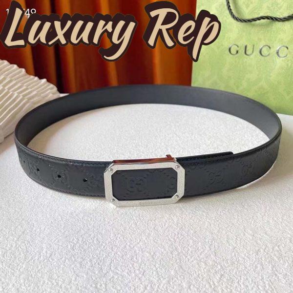 Replica Gucci Unisex Signature Leather Belt Black Leather Rectangular Buckle Trademark 3.8 CM Width 3