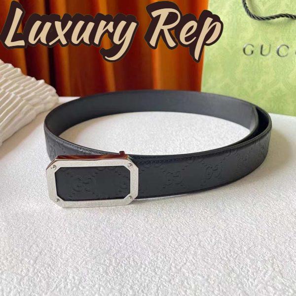 Replica Gucci Unisex Signature Leather Belt Black Leather Rectangular Buckle Trademark 3.8 CM Width 4